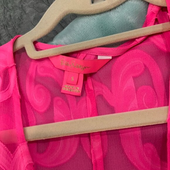 LILLY PULITZER MOTLEY MAXI COVERUP AURA PINK POLY CREPE SWIRLCLIP - Picture 4 of 6